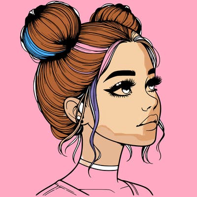realistic girl with buns on the top of her head