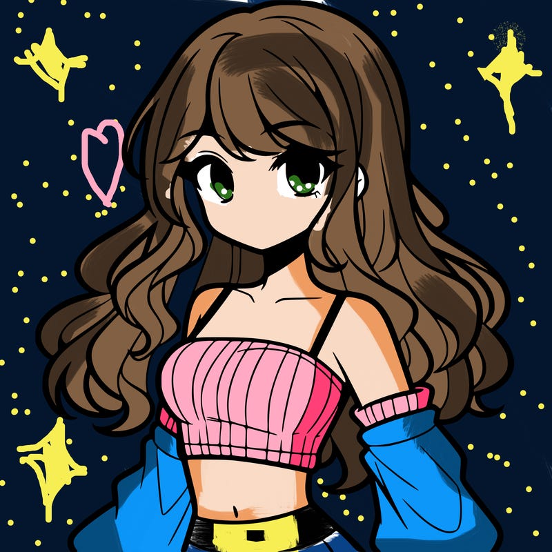 anime girl wavy hair w ity a crop top on