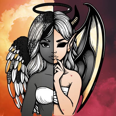 realistic angel half demon