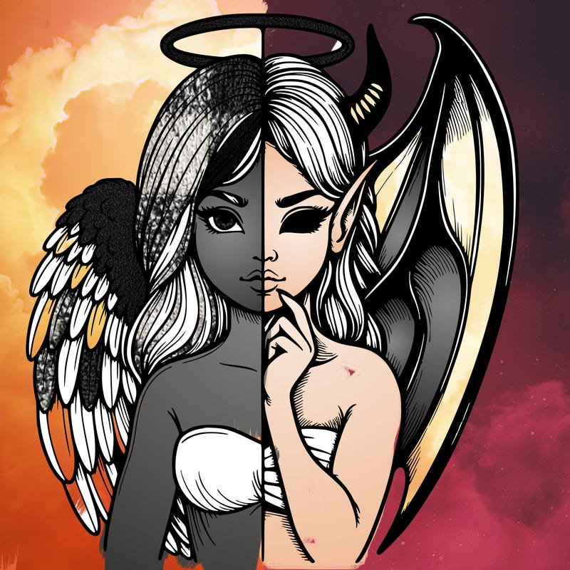 realistic angel half demon