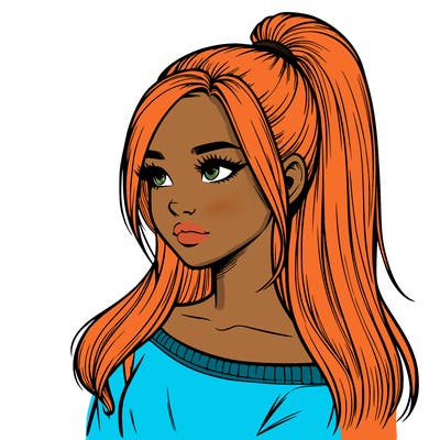 realistic girl with a high ponytail