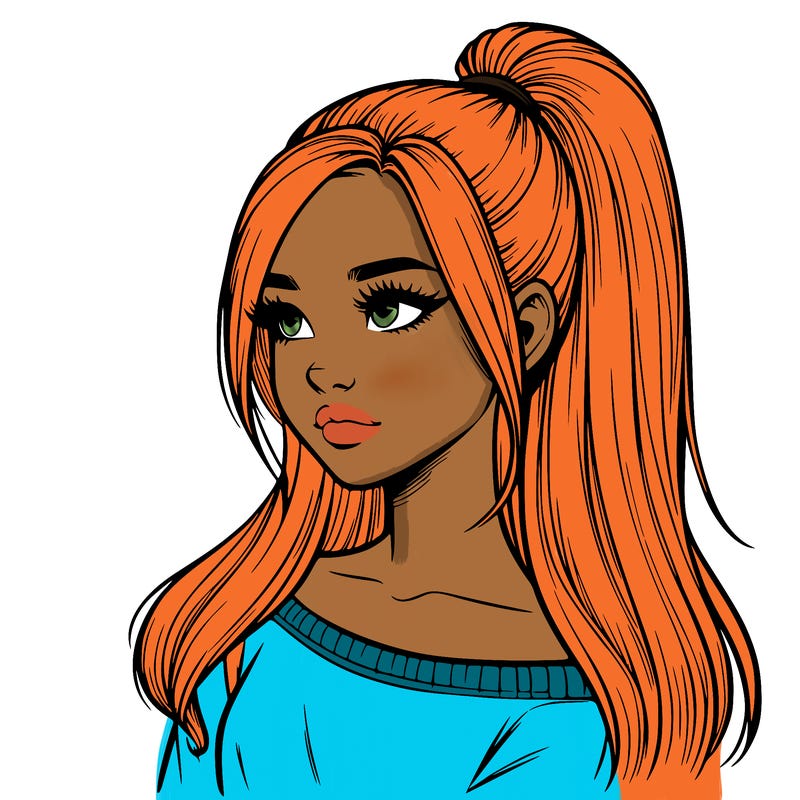 realistic girl with a high ponytail