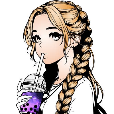 realistic girl with braided hair drinking boba