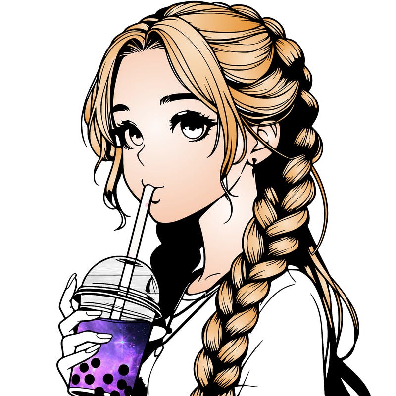 realistic girl with braided hair drinking boba