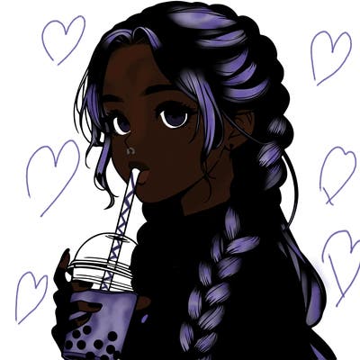 realistic girl with braided hair drinking boba