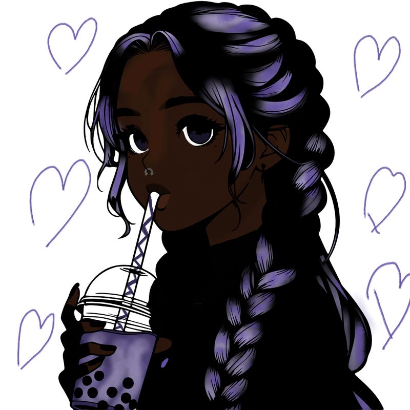 realistic girl with braided hair drinking boba