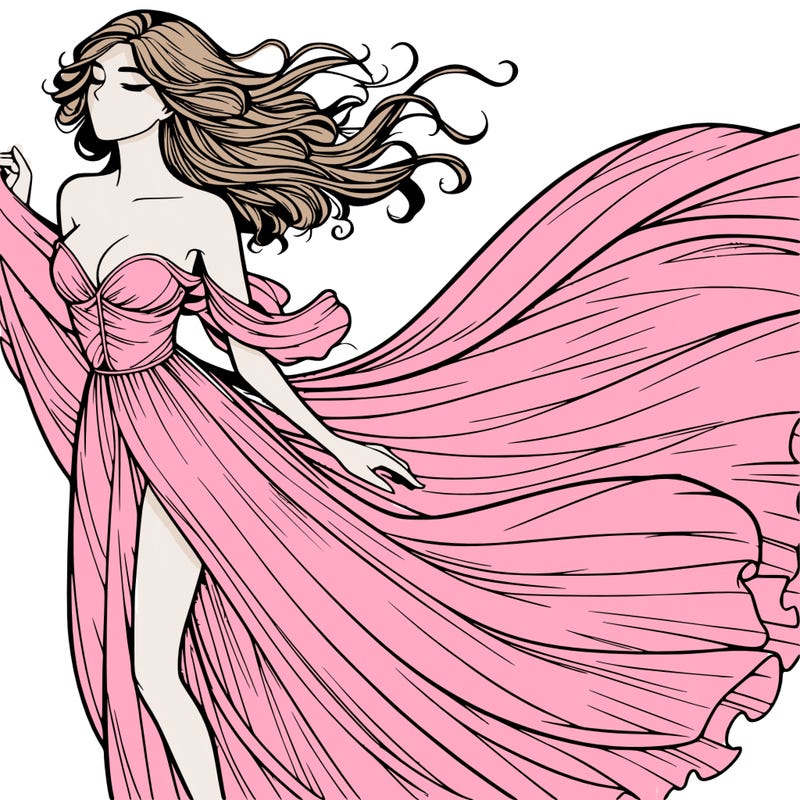 realistic woman in dress flowing the the wind