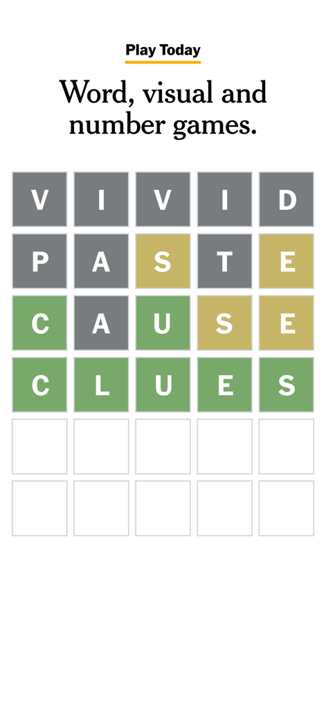 Wordle puzzle interface in the New York Times mobile app