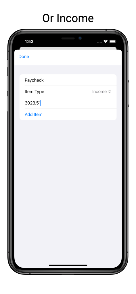 Budgeter - A Simple Budget - Adding a paycheck income entry in the Budgeter mobile app.