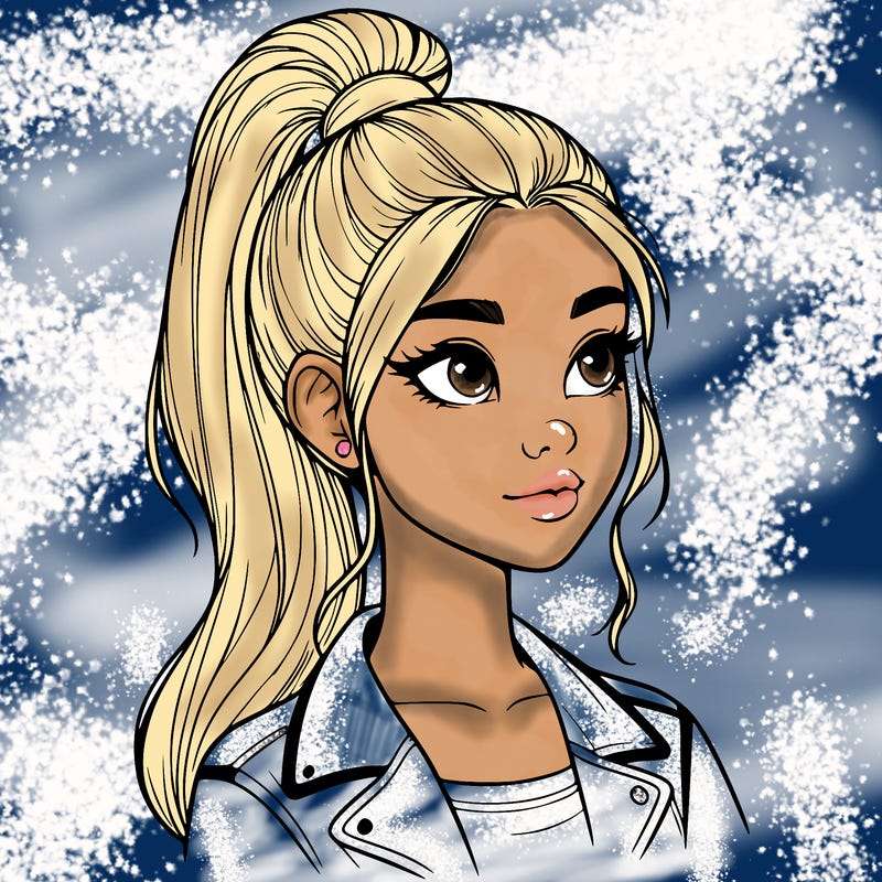 realistic girl with a high ponytail