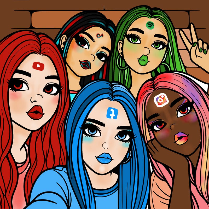 group of teen girls friends y2k up close in a selfie