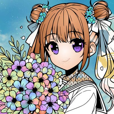 anime girl with flowers