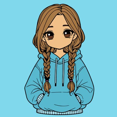 a realistic girl with a oversized hoodie and she has braids