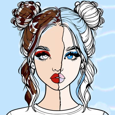 realistic girl with two buns in hair and lips