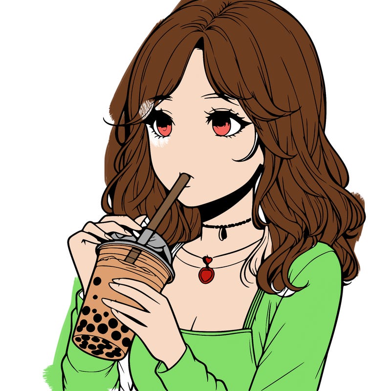 realistic girl drinking boba tea