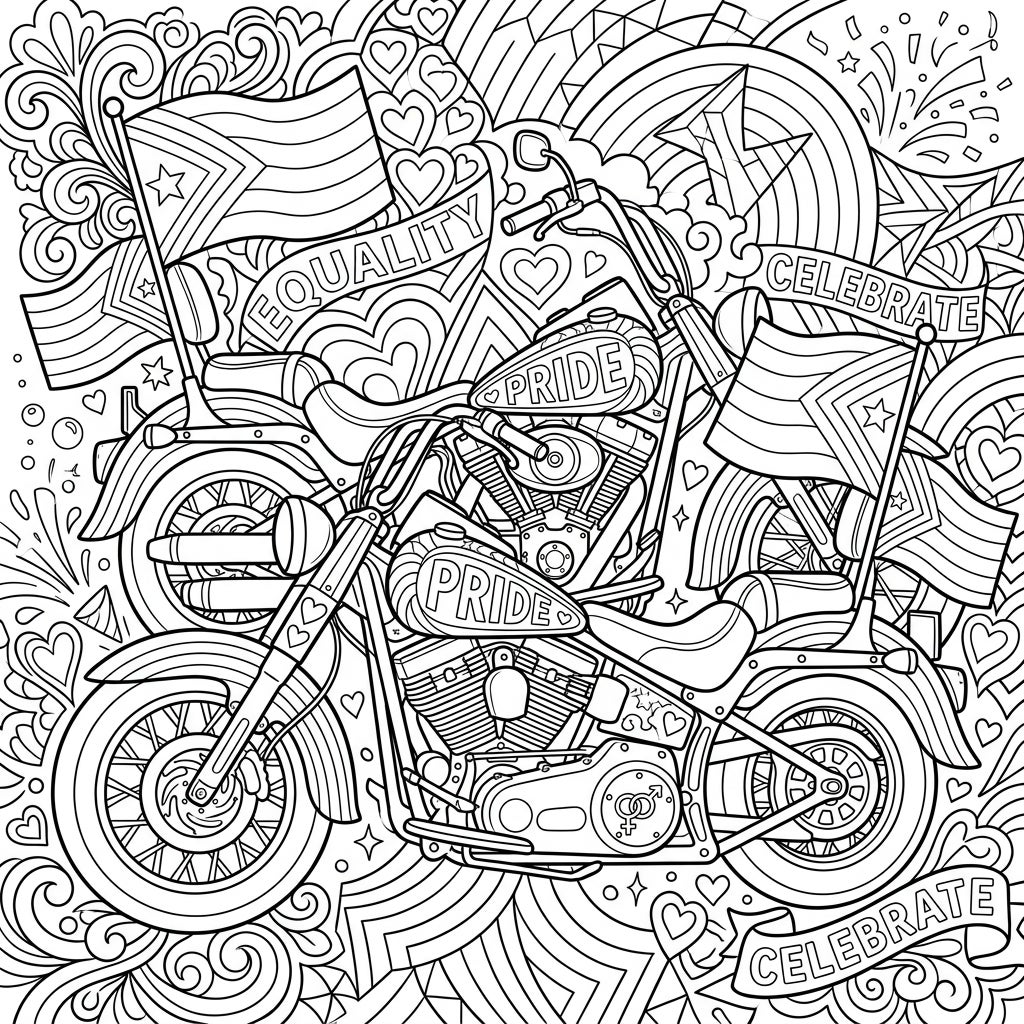 Pride Cruiser Motorcycle Coloring Page - Free Printable — Color Pop
