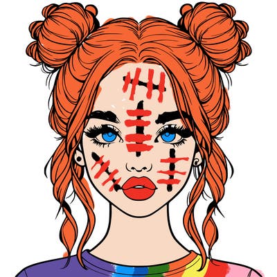 realistic girl with two buns in hair and lips