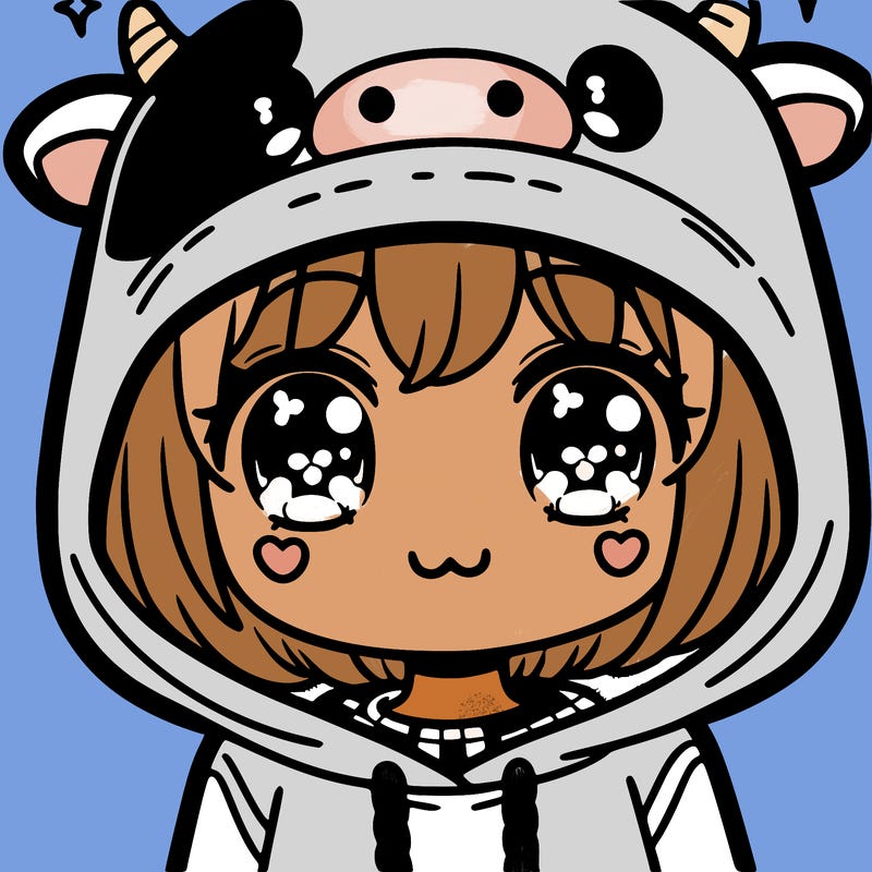 kawaii girl with cow hoodie