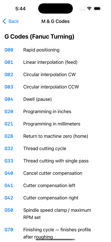 Cnc Turning Programming Pro - A reference list of Fanuc CNC turning G codes and their functions