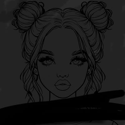 realistic girl with two buns in hair and lips