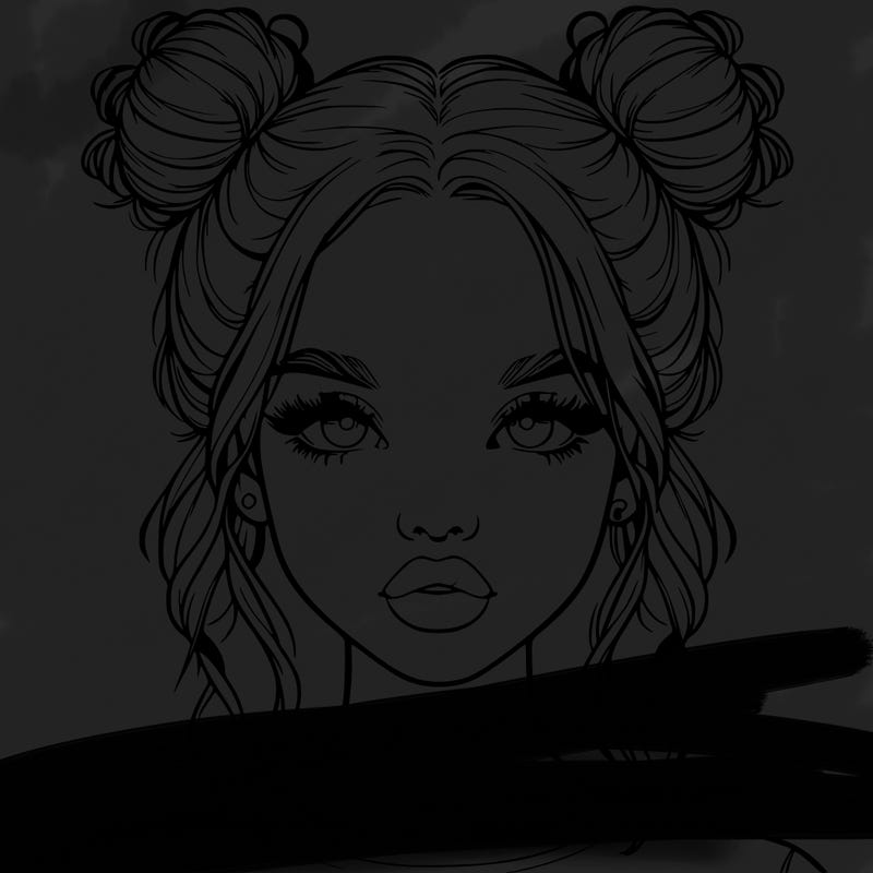 realistic girl with two buns in hair and lips