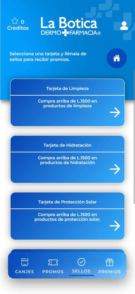 La Botica - Digitale Treuestempelkarten auf dem Bildschirm der La Botica Apotheken-App.