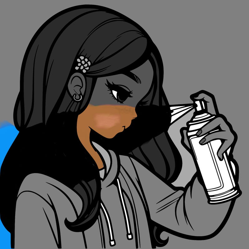 a realistic girl spray painting