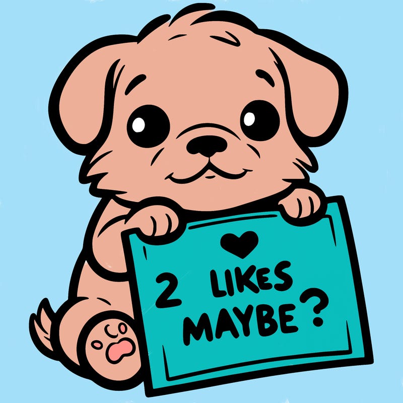 a puppy holding a sign that says 2 likes maybe?