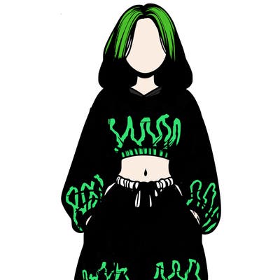 realistic girl faceless with baggy pants and a crop top