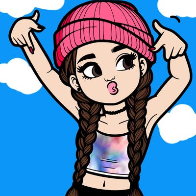 realistic teenage girl with braids and a beanie and crop top doing 🫶🏼