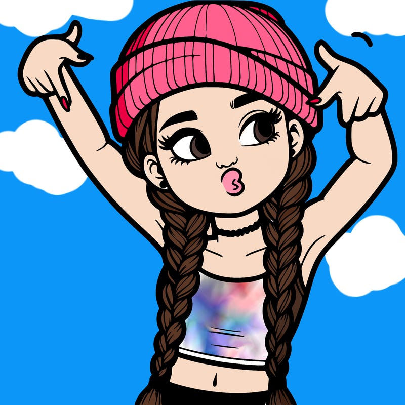 realistic teenage girl with braids and a beanie and crop top doing 🫶🏼