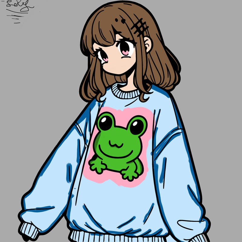 girl wearing frogging sweatshirt