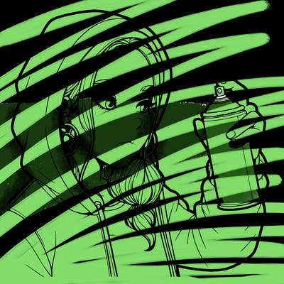 a realistic girl, spray painting