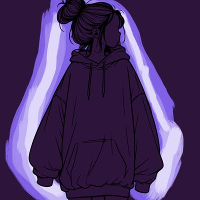 realistic girl with a oversized sweatshirt on and a bun