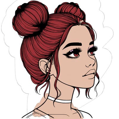 realistic girl with buns on the top of her head