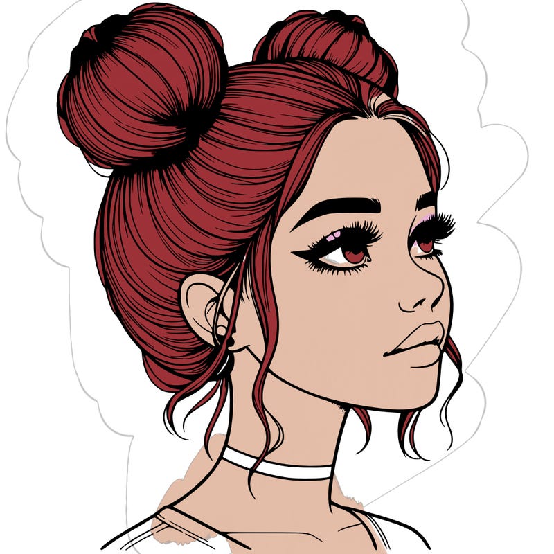 realistic girl with buns on the top of her head