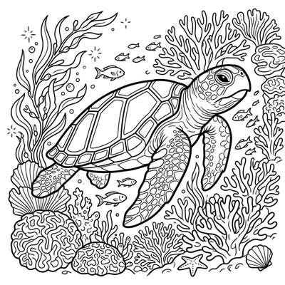 Immerse yourself in the beauty of the ocean with this captivating Loggerhead Sea Turtle coloring page. Featuring a magnificent turtle gracefully swimming amidst a vibrant coral reef, this design promises hours of creative fun.