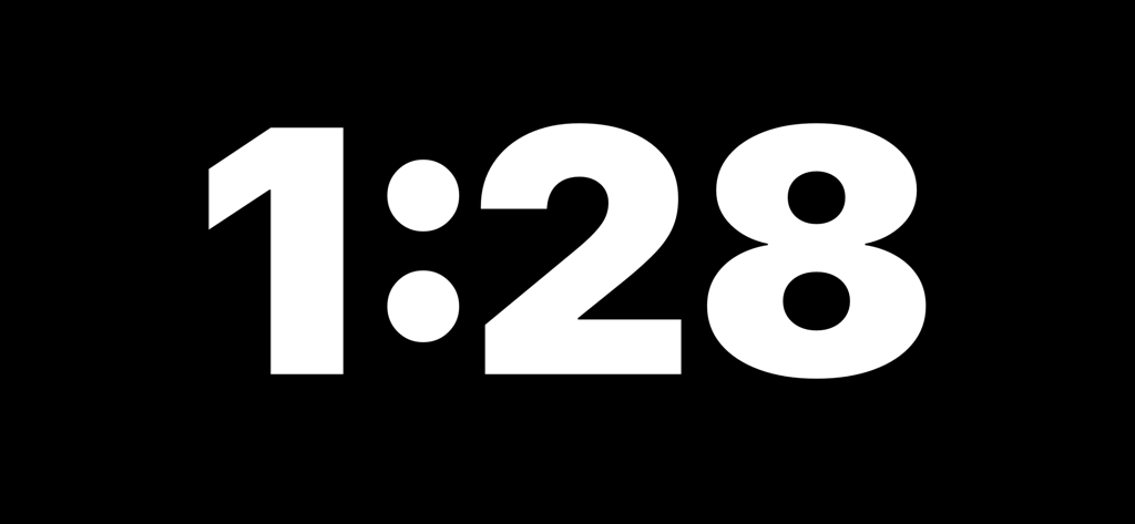 Big Swim Clock - A giant high contrast digital timer displaying 1:28 on a black background