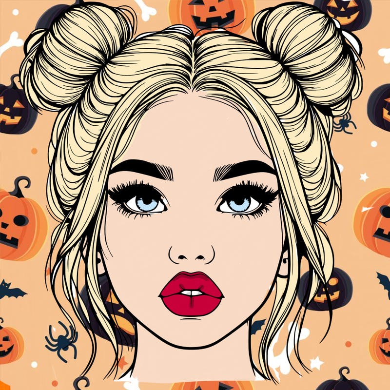 realistic girl with two buns on her hair and lips