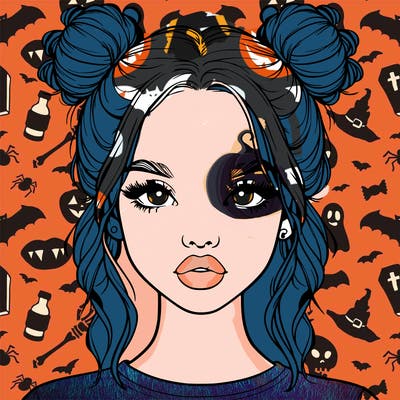 realistic girl with two buns in hair and lips