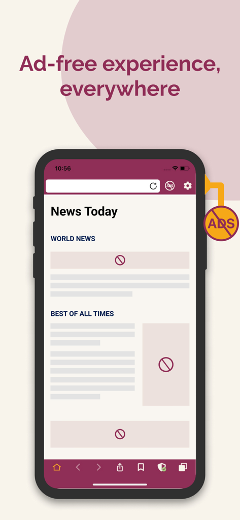 VPN Pro - for Private Browsing - VPN Pro mobile app interface showing the integrated ad blocker for a clean browsing experience on a news website.