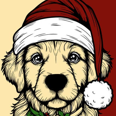 realistic dog with a christmas hat