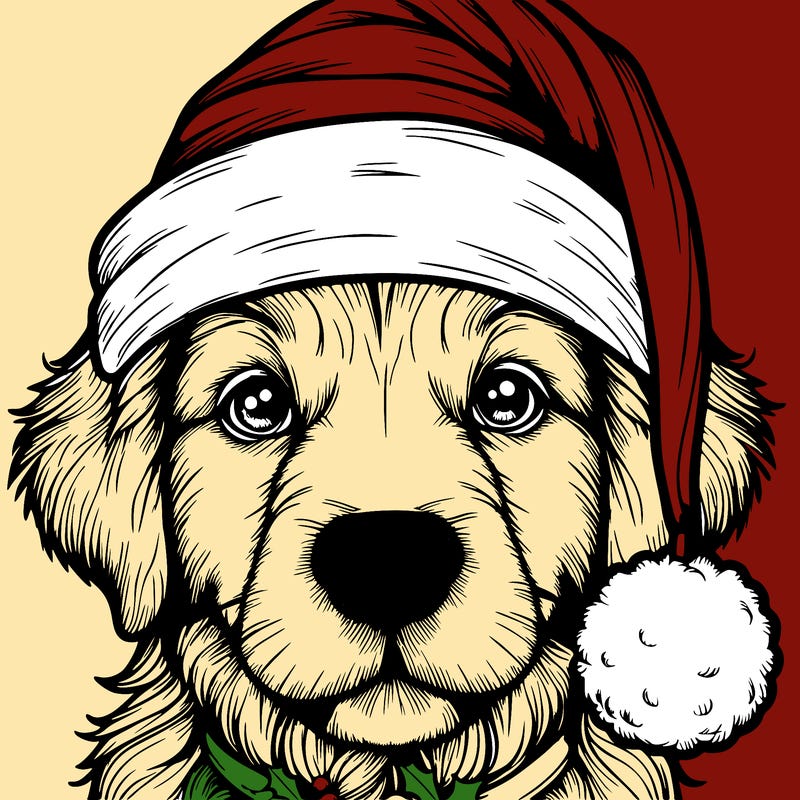 realistic dog with a christmas hat