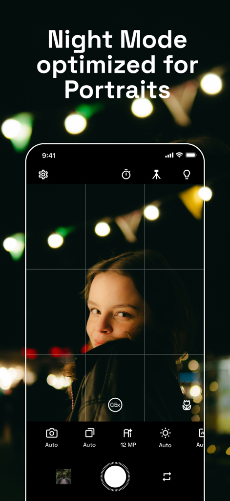 NeuralCam Aperture - NeuralCam Aperture app interface showing a high-quality night mode portrait with background bokeh