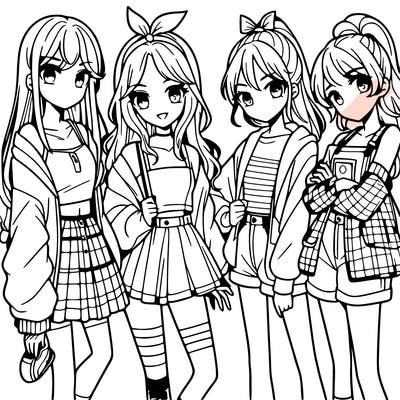 teen manga girls group of 4