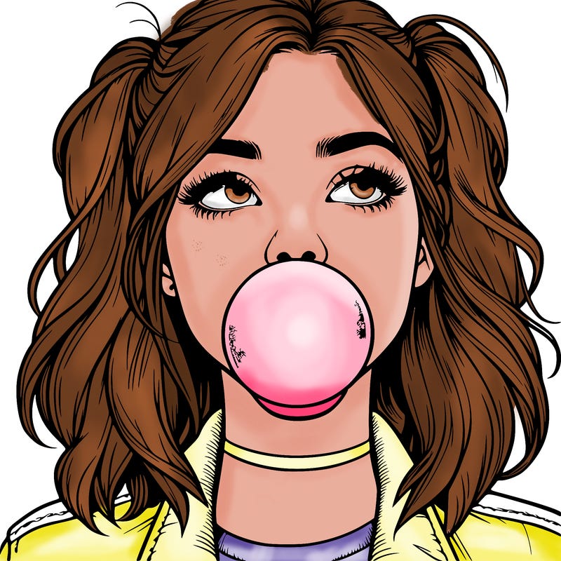 realististic girl blowing bubble -gum