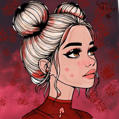 realistic girl with buns on the top of her head