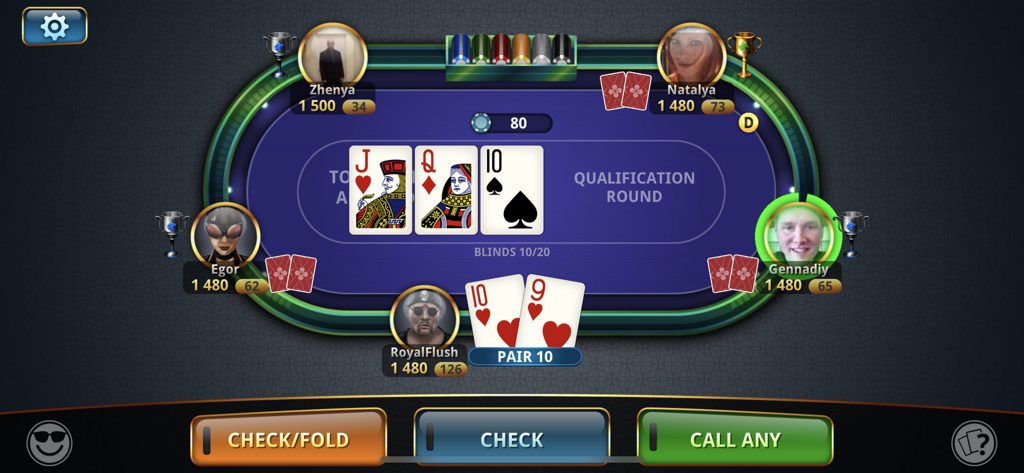 Poker Championship online - Texas Holdem gameplay in Poker Championship online showing a tournament table with multiple players