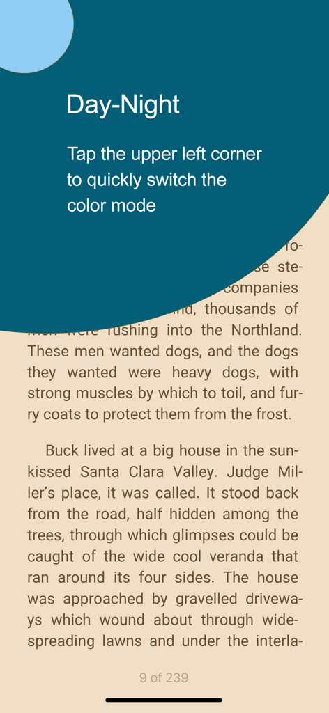 Wechseln zwischen Tag- und Nachtfarbmodi im ReadEra E-Book-Reader