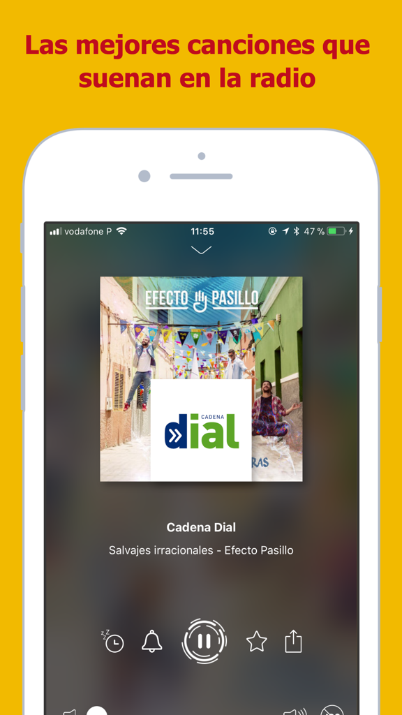 Musikplayer-Bildschirm der Radios de España App bei der Wiedergabe des Senders Cadena Dial